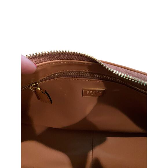 Prada Aimee Genuine Leather Shoulder Bag Zipper Top Caramel Womens Medium NWT - Picture 11 of 12